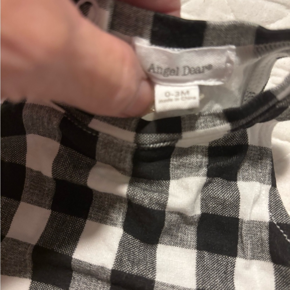 Angel Dear Baby Girl Black & White Buffalo Plaid Romper Bodysuit Dress - Picture 3 of 3